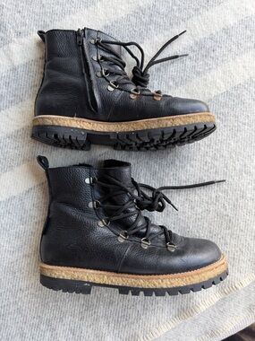 ANUGULUS Black Leather Lace-Up Boots